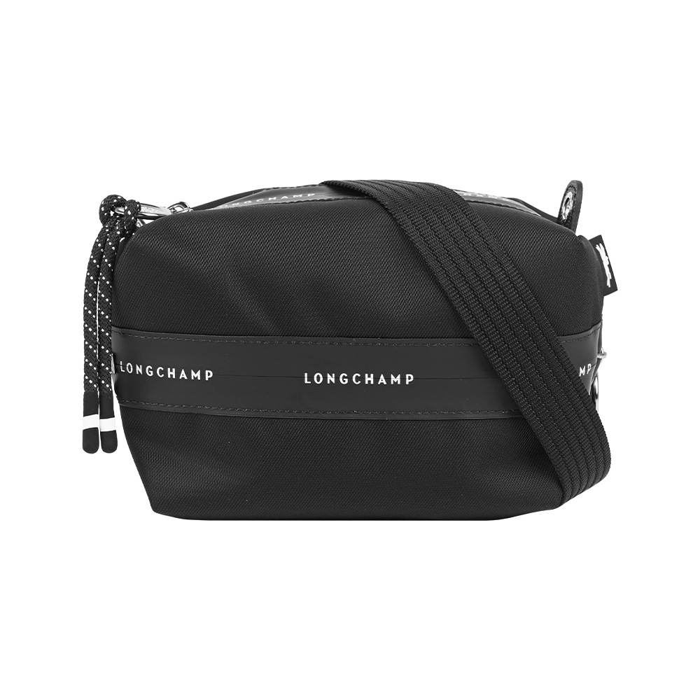 【Longchamp】Le Pliage Energy XS 雙拉鍊帆布斜背包(黑色)