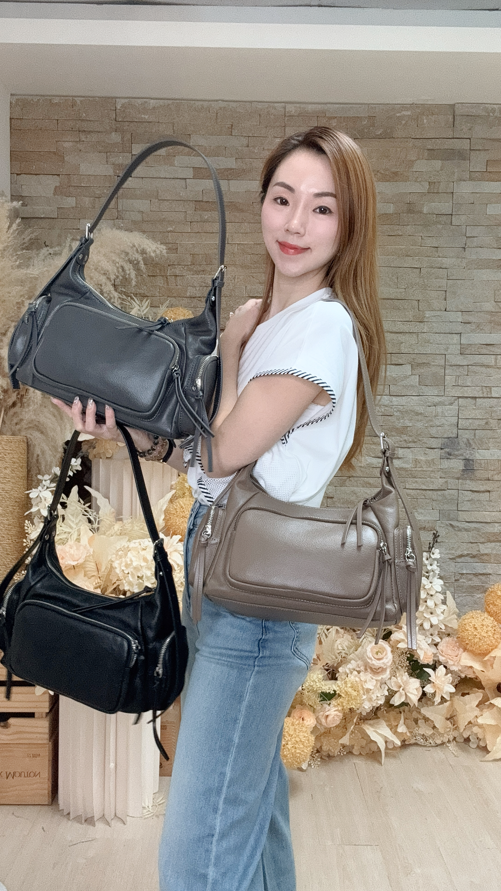 多格數頭層牛皮腋下包(可單肩或斜孭)(闊34cm 高21cm 底闊11cm) #9967