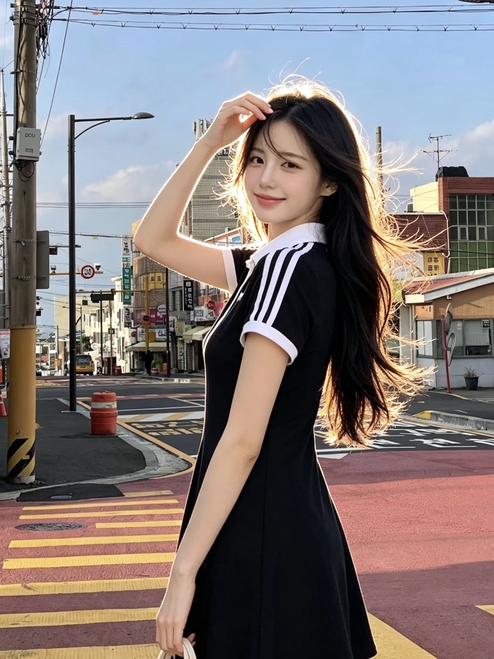 ADIDAS POLO 修身 連衣裙 含打底褲 黑色