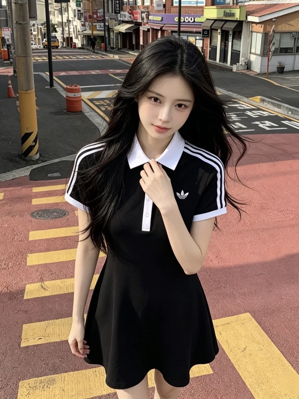 ADIDAS POLO 修身 連衣裙 含打底褲 黑色