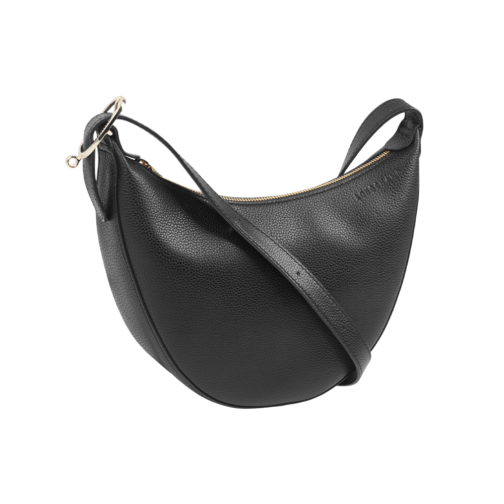 【Longchamp】Le Foulonne S 牛皮半月斜背包(黑色)