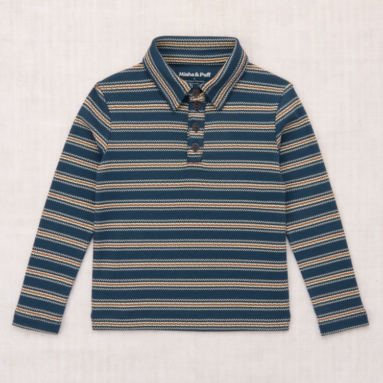Misha & Puff 條紋撞色長袖襯衫 Long Sleeve Polo - Marine Blue Sgraffito