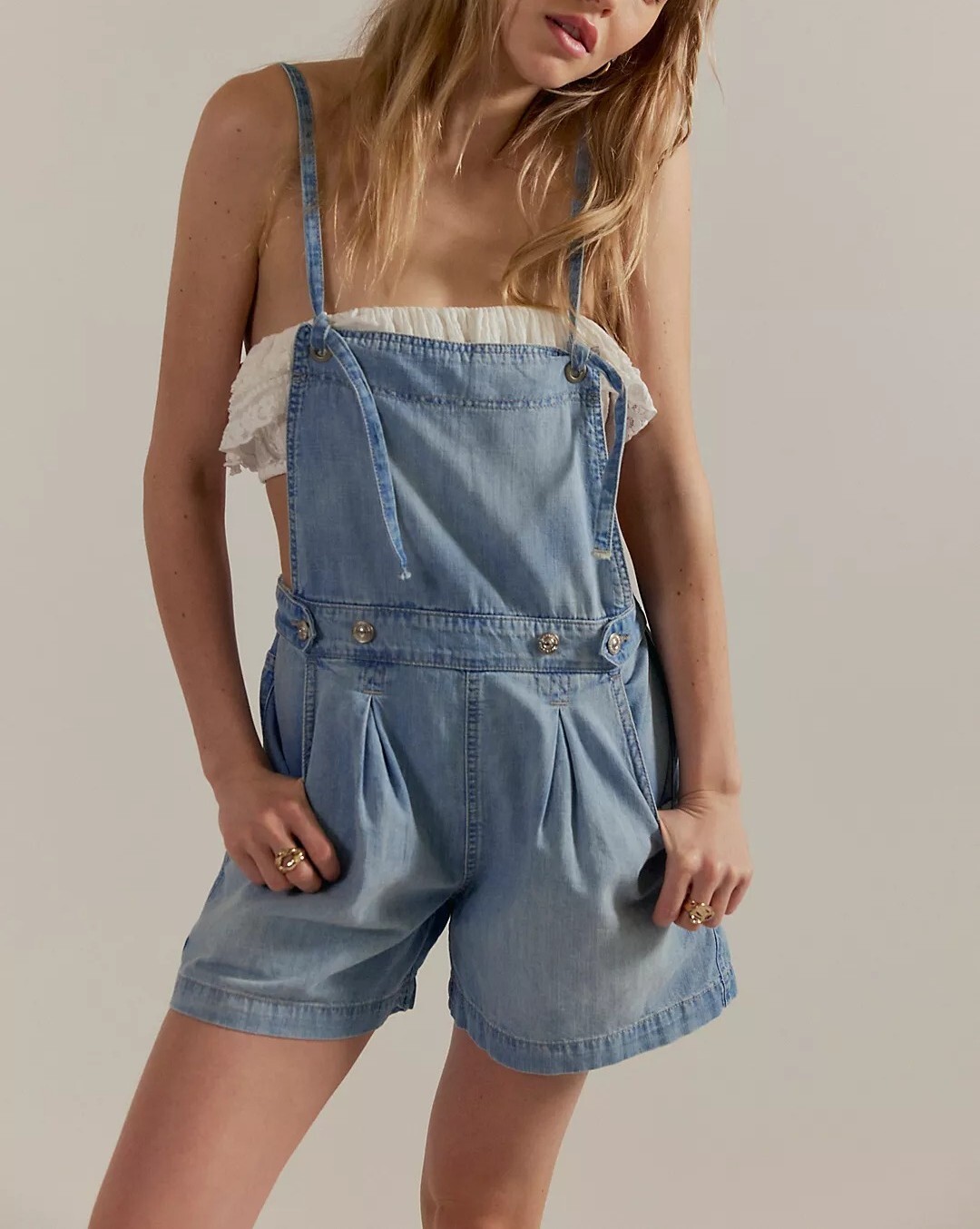 Denim單寧藍色吊帶連身牛仔短褲
