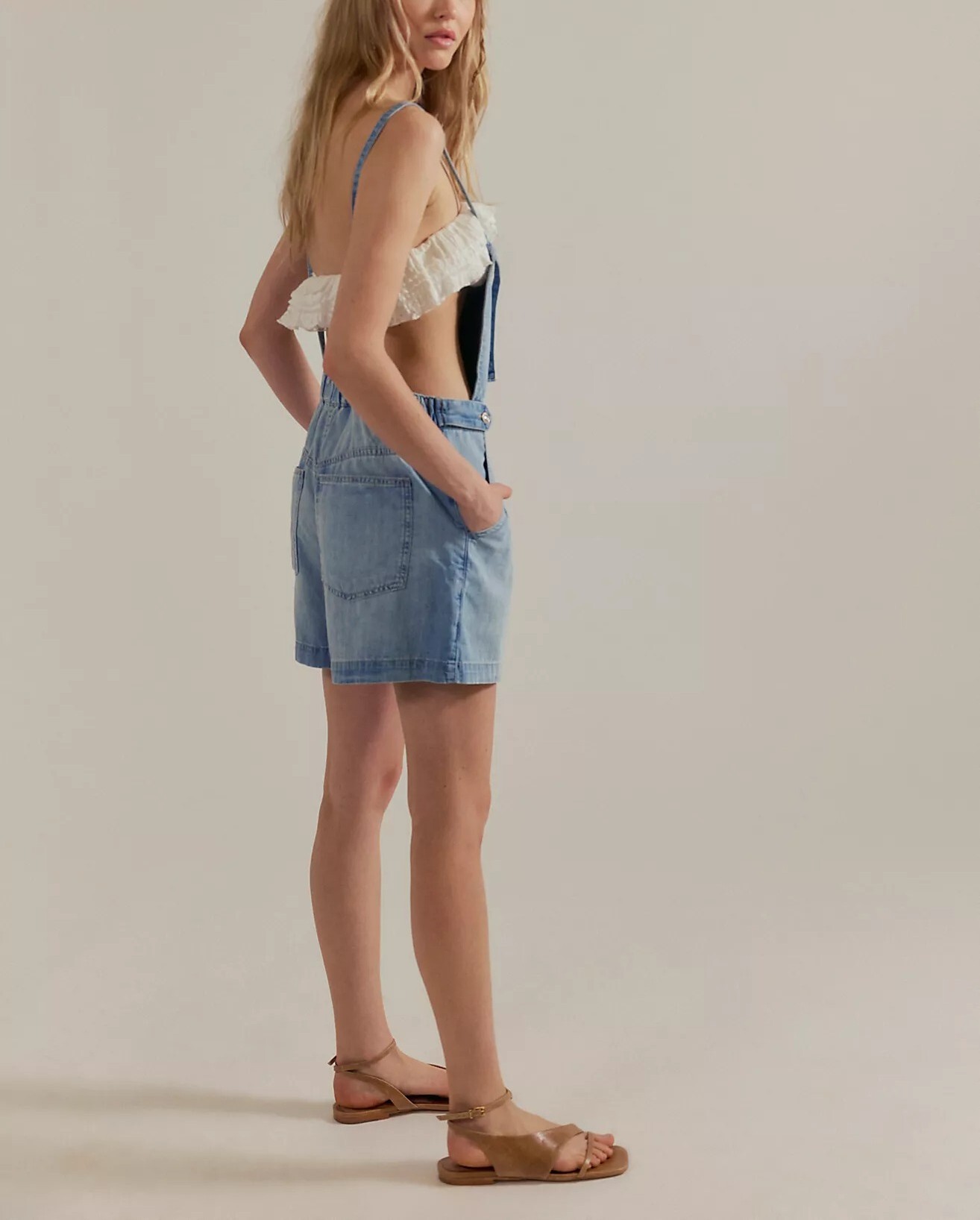 Denim單寧藍色吊帶連身牛仔短褲
