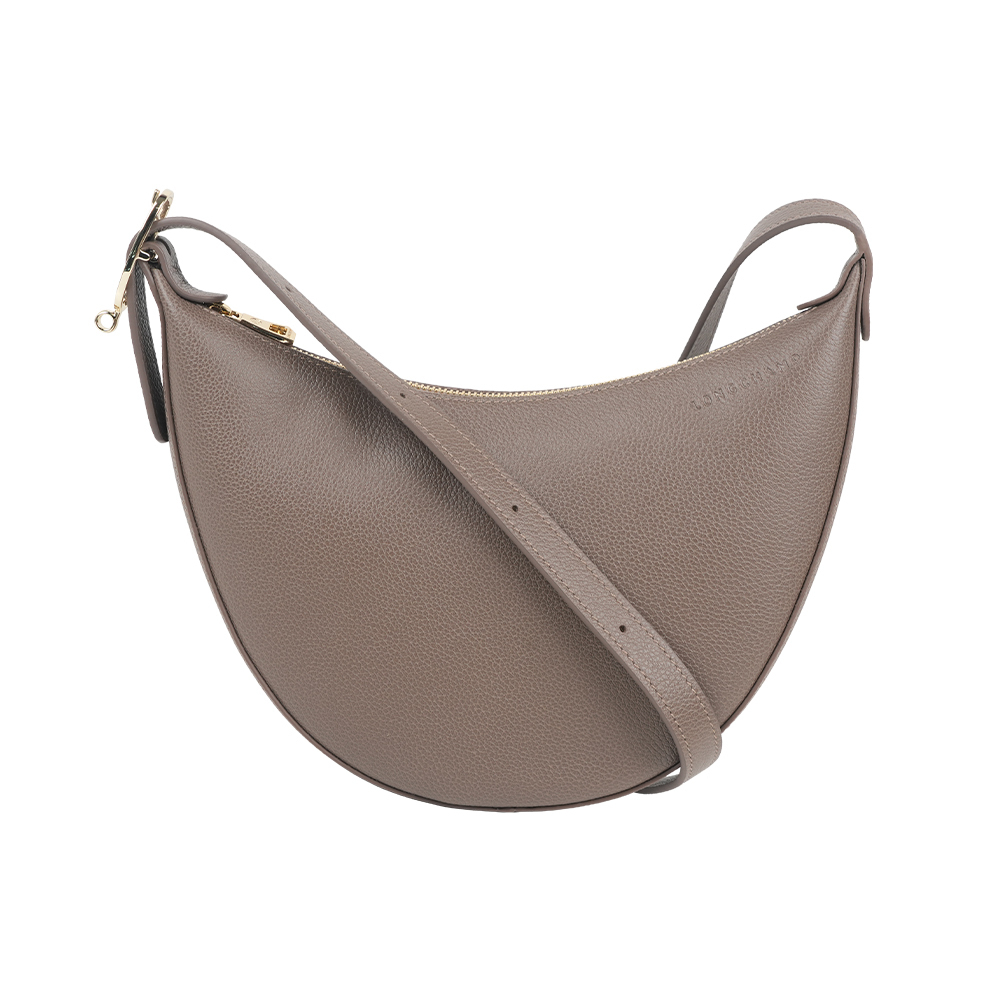 【Longchamp】Le Foulonne S 牛皮半月斜背包(駝灰色)