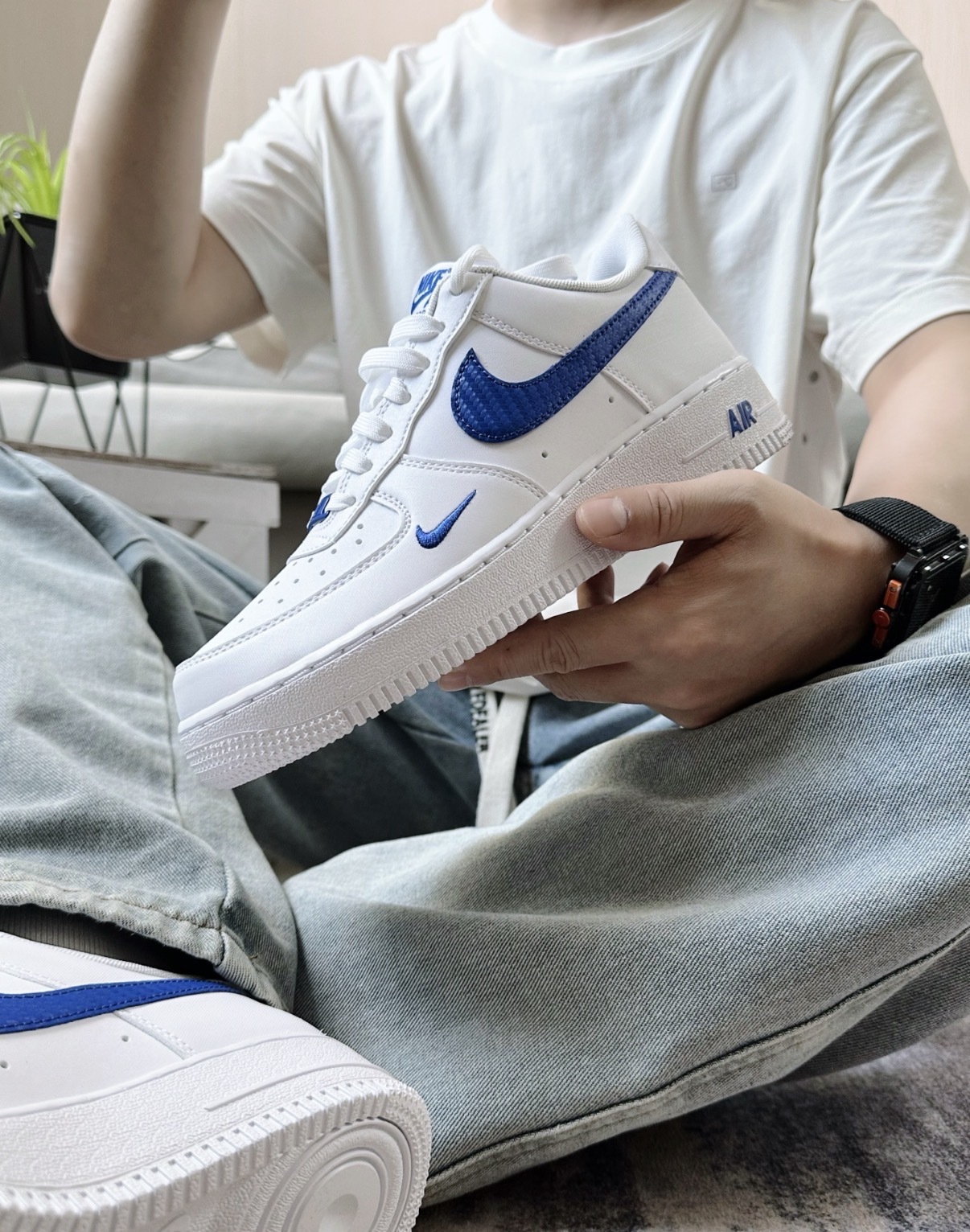 男鞋 NIKE AIR FORCE 1 '07 白藍 小勾 皮革 經典 休閒鞋【IV5732-100】AF1 WAF1