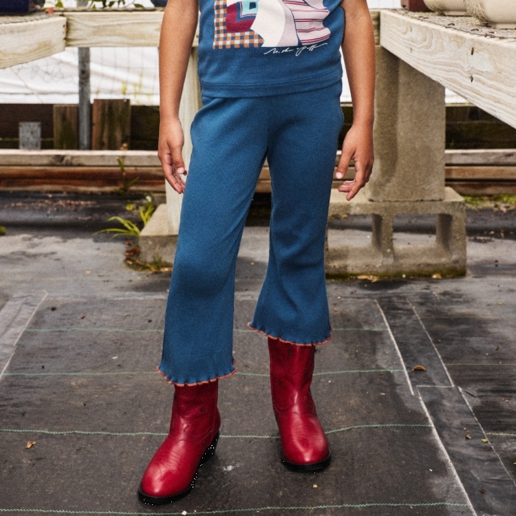 Misha & Puff 羅紋撞色荷葉邊喇叭褲 Lizzie Pant - Marine Blue