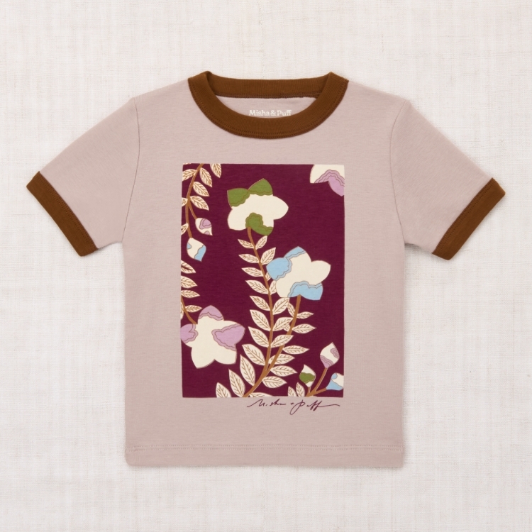 Misha & Puff 花卉繪版畫滾邊上衣 Kikyo Flower Ringer Tee - Turtledove