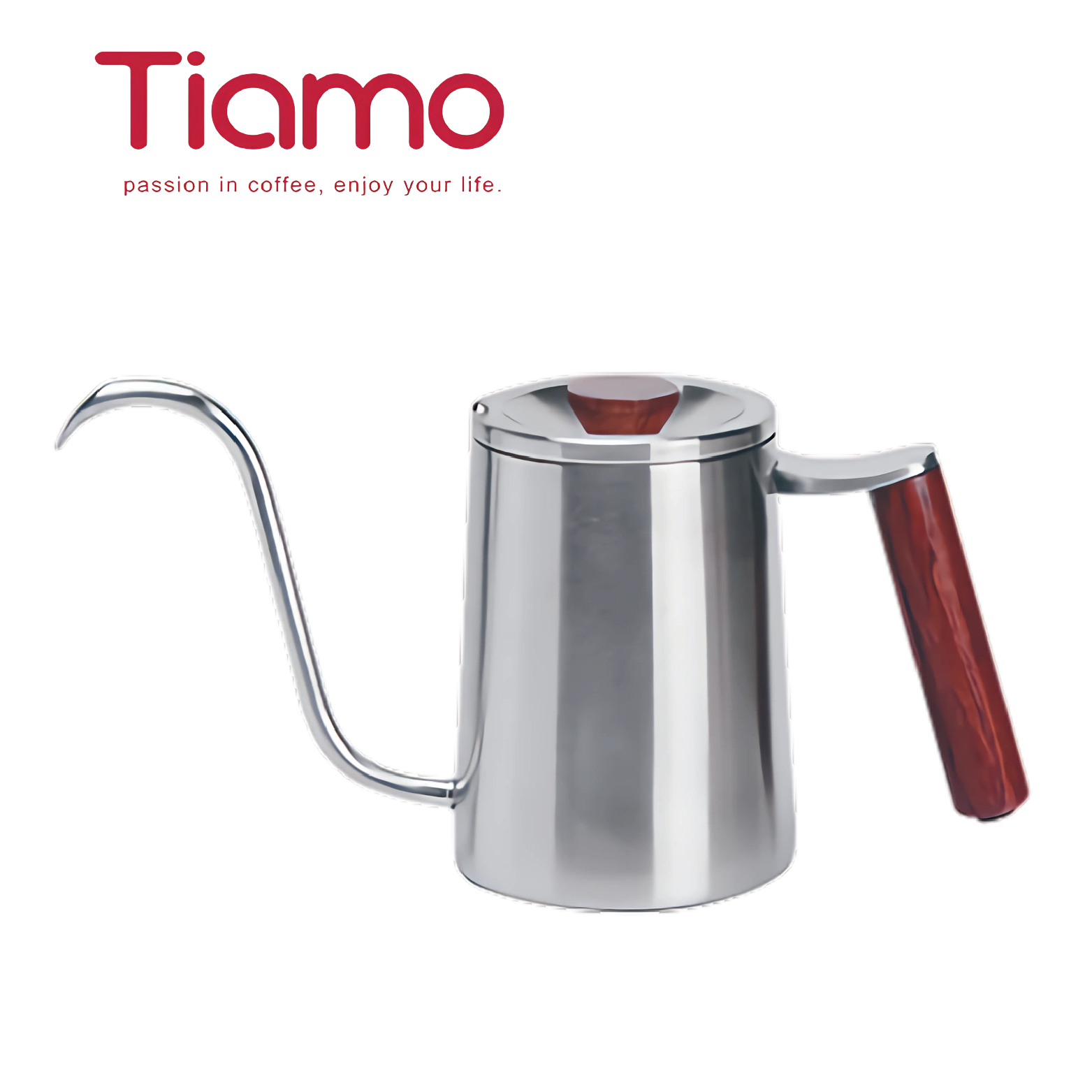 【Tiamo】 花梨木圓把手細口壺｜不鏽鋼｜600ml