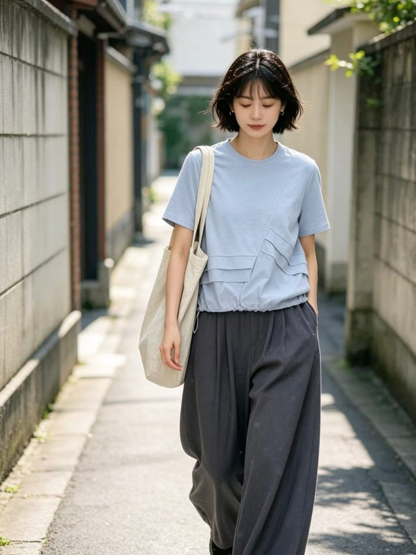 不用刻意紮衣服。微微收腰修飾比例上衣