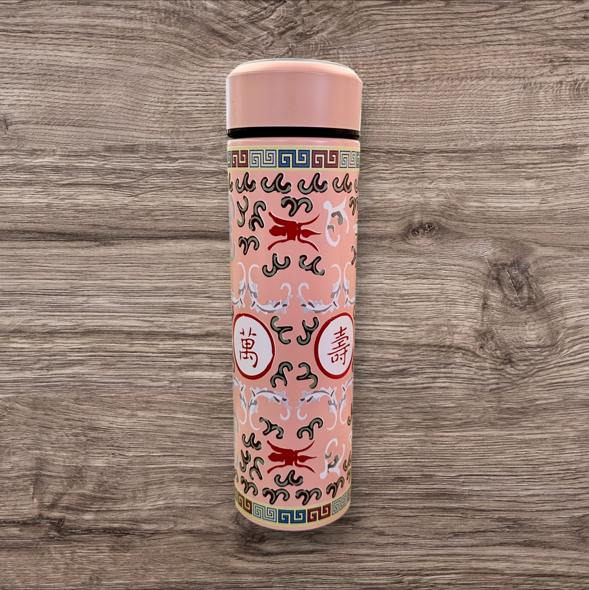 香港淳記 不銹鋼保溫壺-粉紅色萬壽無疆-500 ML