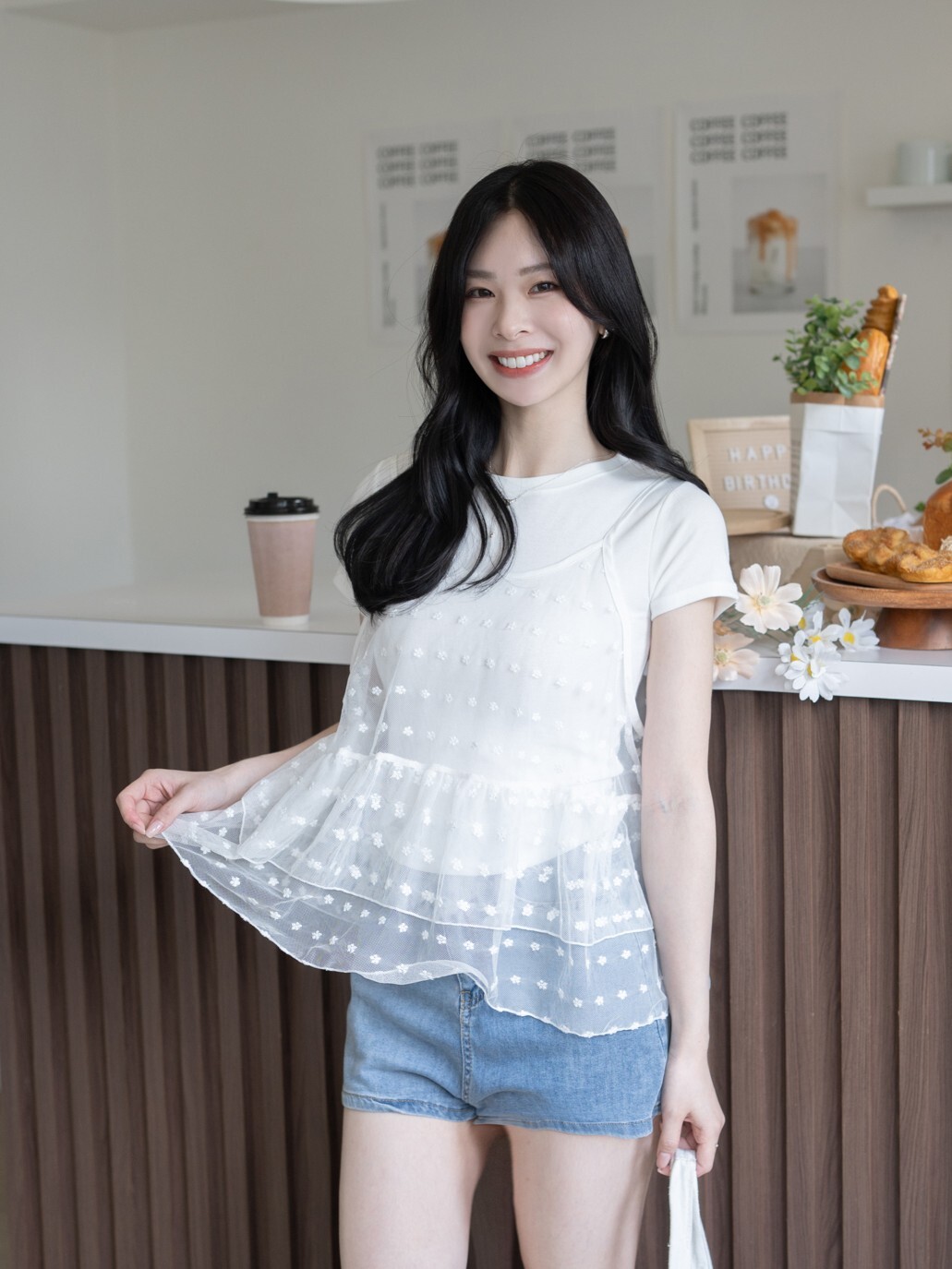 小花網紗蛋糕細肩背心、疊穿背心 GJ5690.141【現貨】