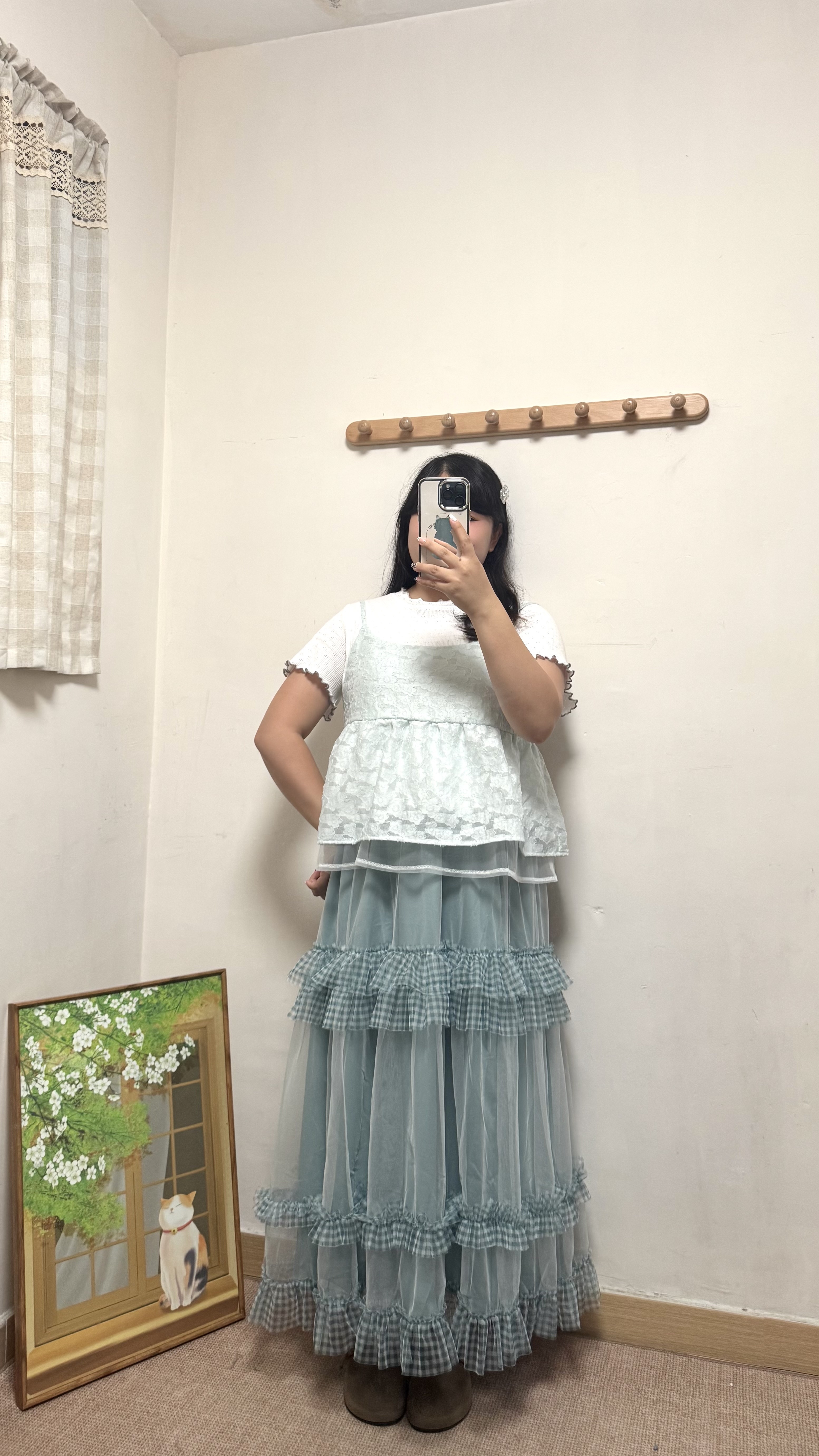 花花拼紗短身吊帶