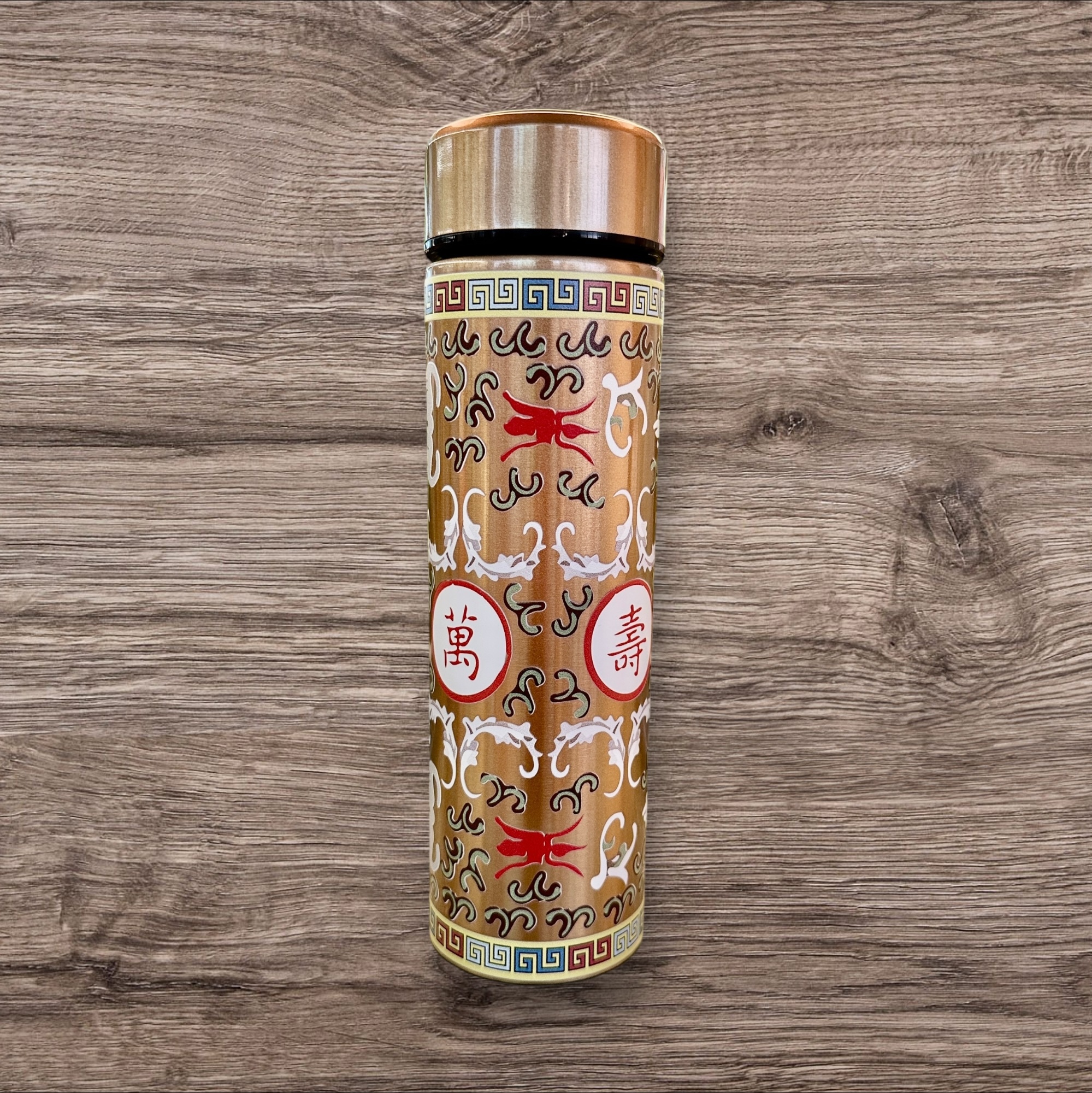 香港淳記 不銹鋼保溫壺-亮紅色萬壽無疆-500 ML