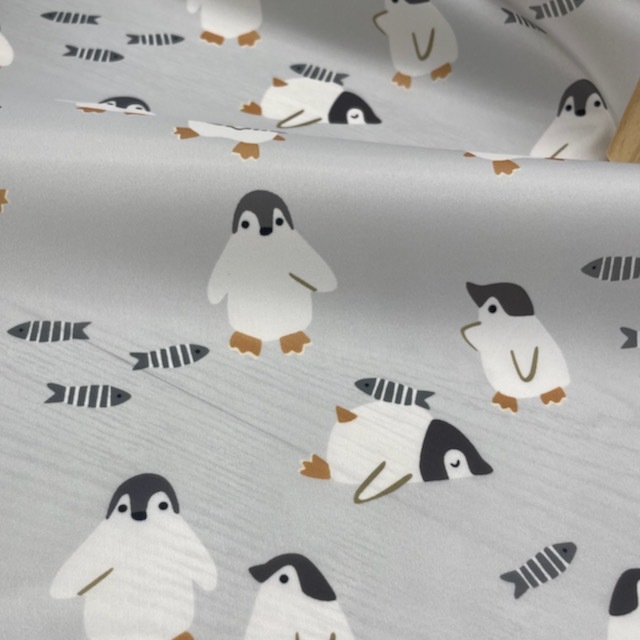 5451-淺灰底企鵝 印花系列薄款雨傘布防水布/幅寬150cm