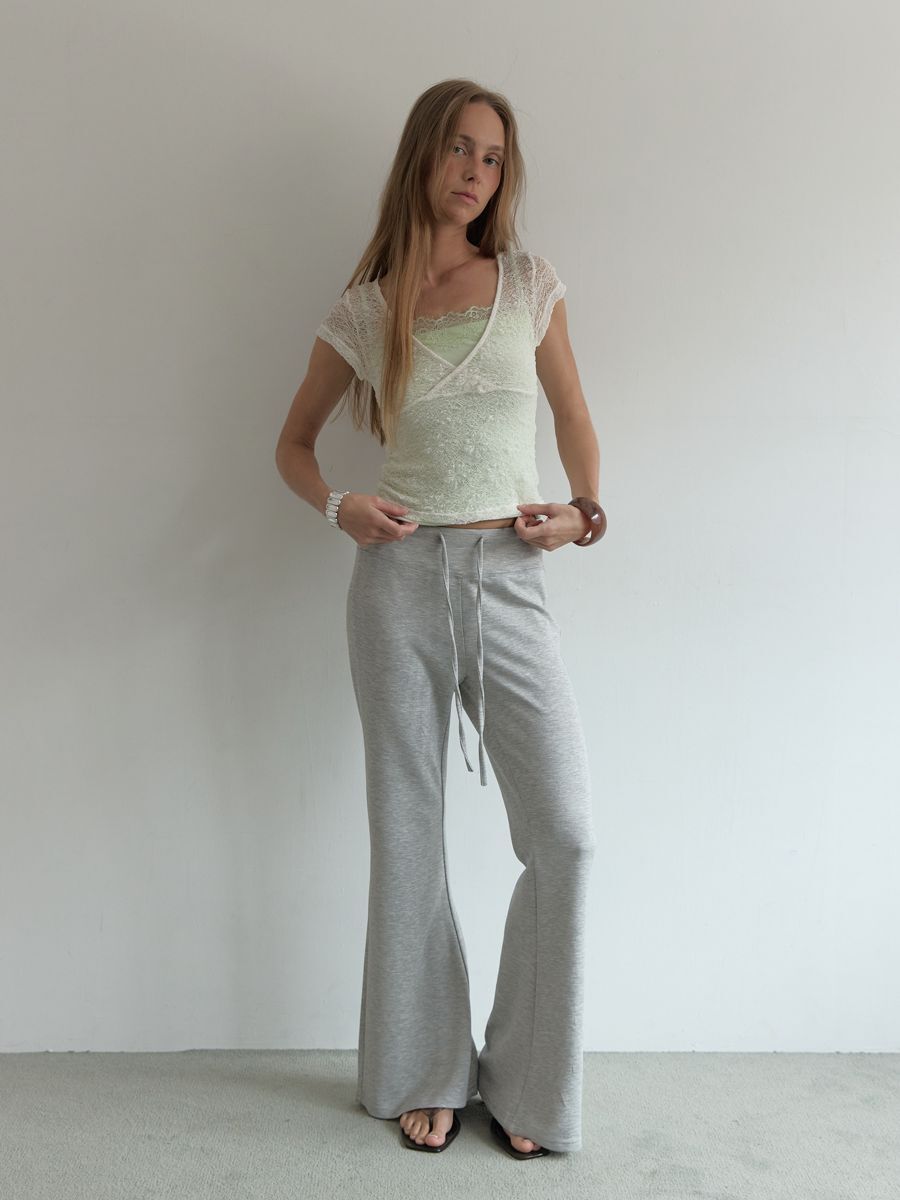 (A12)RELAXED BOOTCUT PANTS (MELANGE GREY)