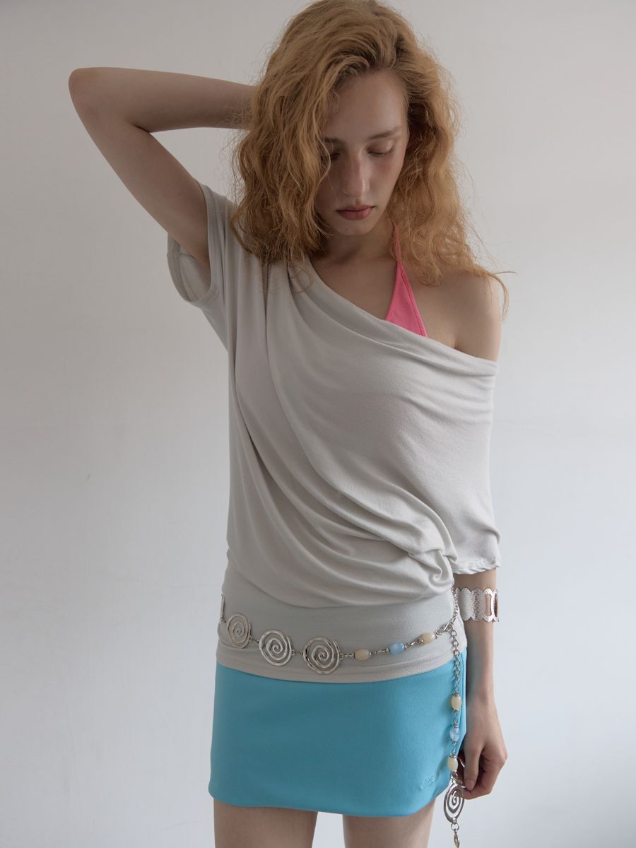 (A15)SOFT COWL T-SHIRT (LIGHT GREY)