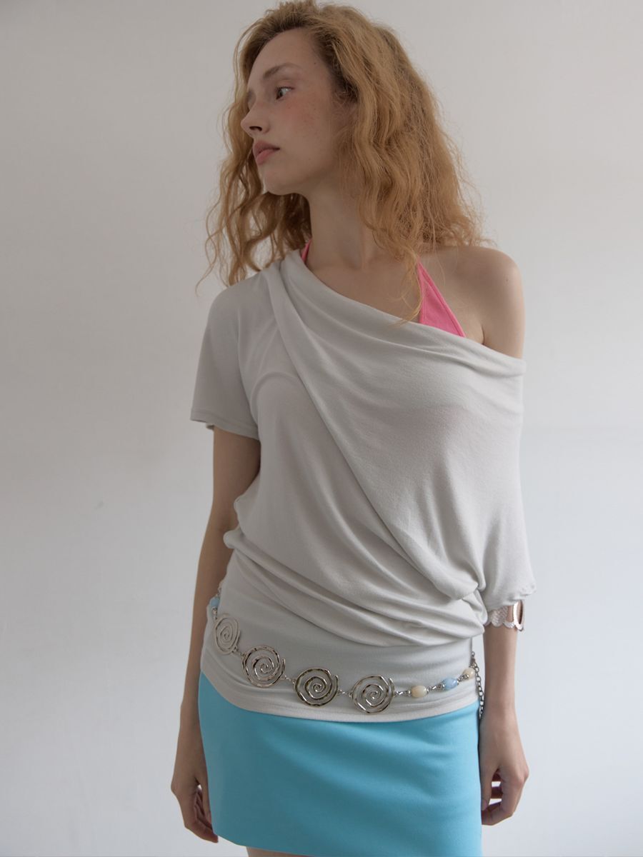 (A15)SOFT COWL T-SHIRT (LIGHT GREY)