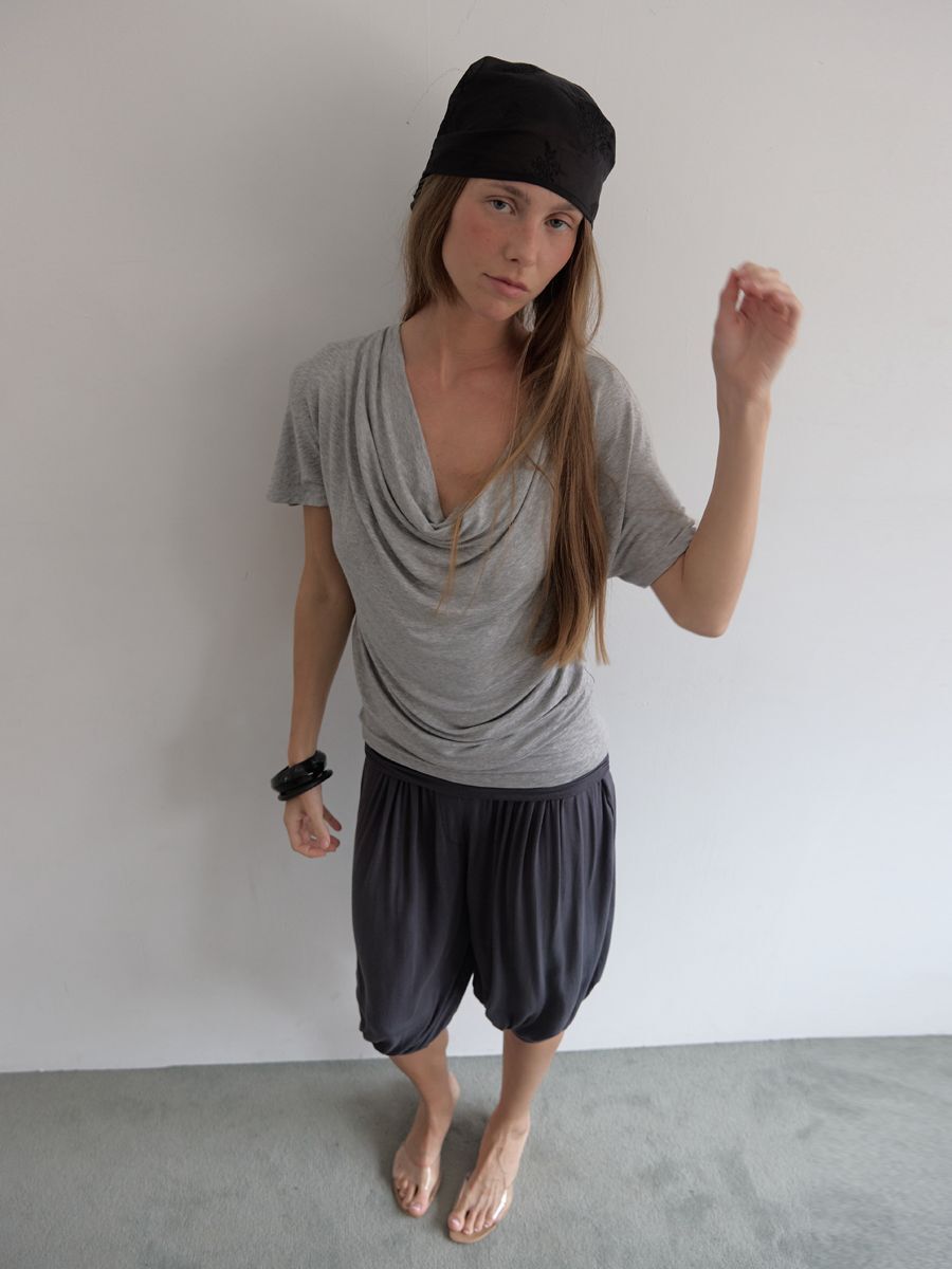 (A16)SOFT COWL T-SHIRT (MELANGE GREY)