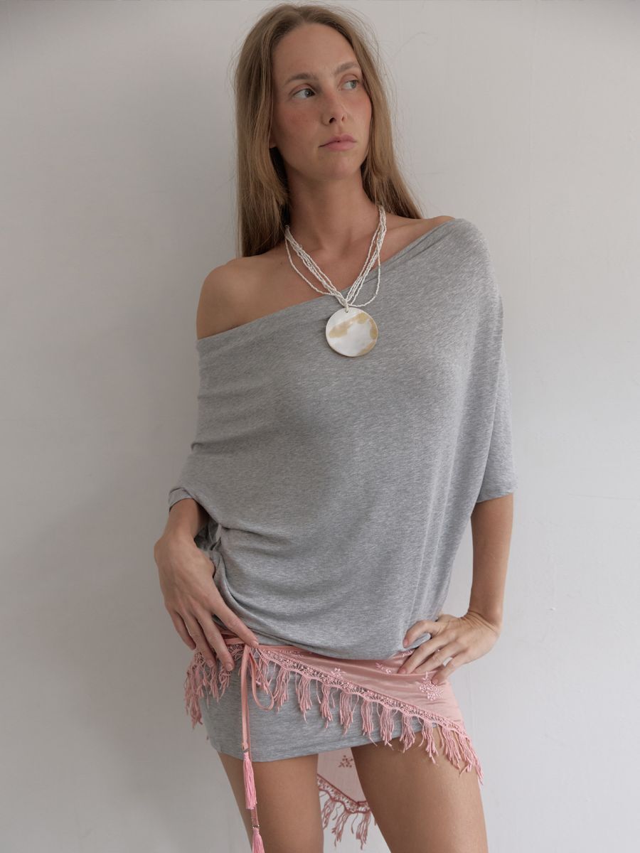 (A16)SOFT COWL T-SHIRT (MELANGE GREY)