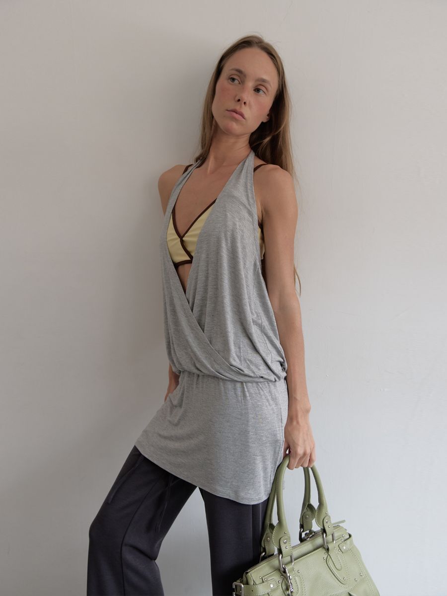 (A18)SUNSET WRAP DRESS (MELANGE GREY)