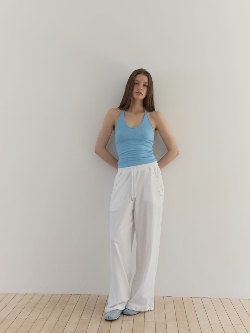 (A38)POCKET STUD SWEATPANTS (IVORY)