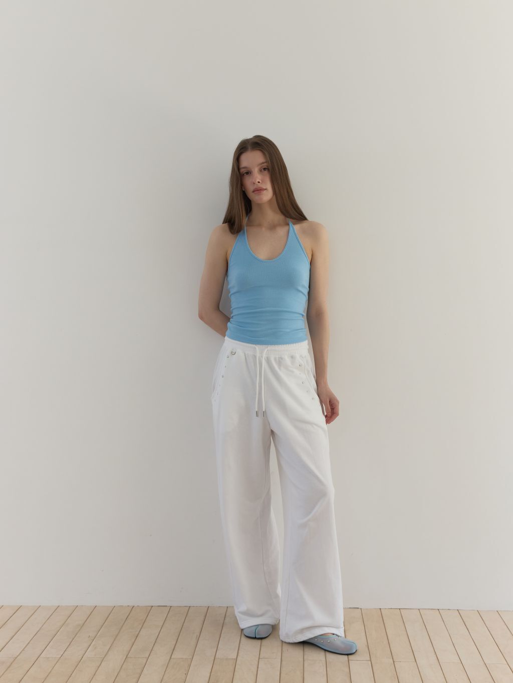 (A38)POCKET STUD SWEATPANTS (IVORY)