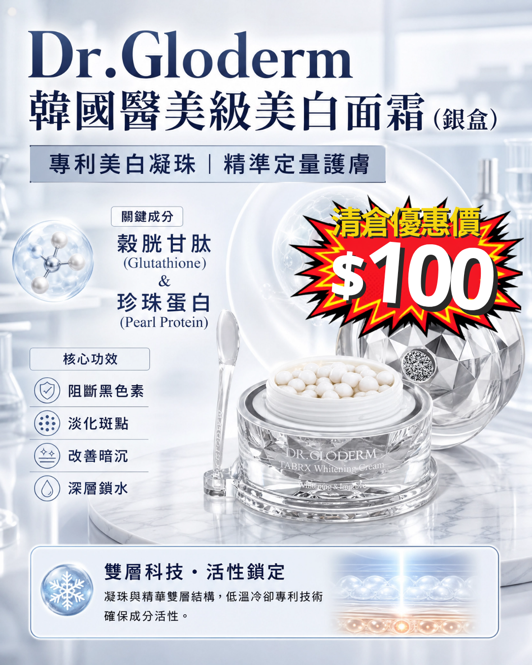 清倉大放漏_ Dr Gloderm Tabrx Whitening Cream（銀盒亮白膠囊面霜）45g