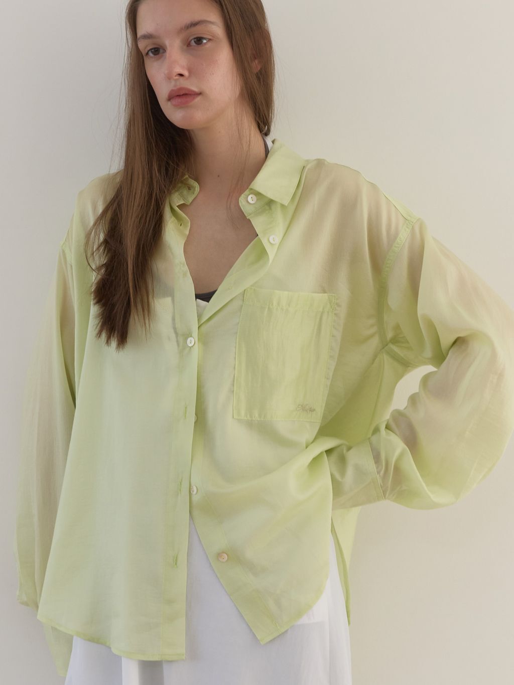 (A43)SHEER TENCEL SHIRT (YELLOW)