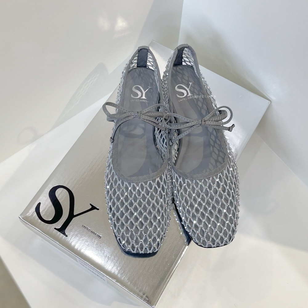 SY UNITED ARROWS 透膚 水鑽 編織 漁網鞋 芭蕾鞋 亮片 氣質 兩色 日本