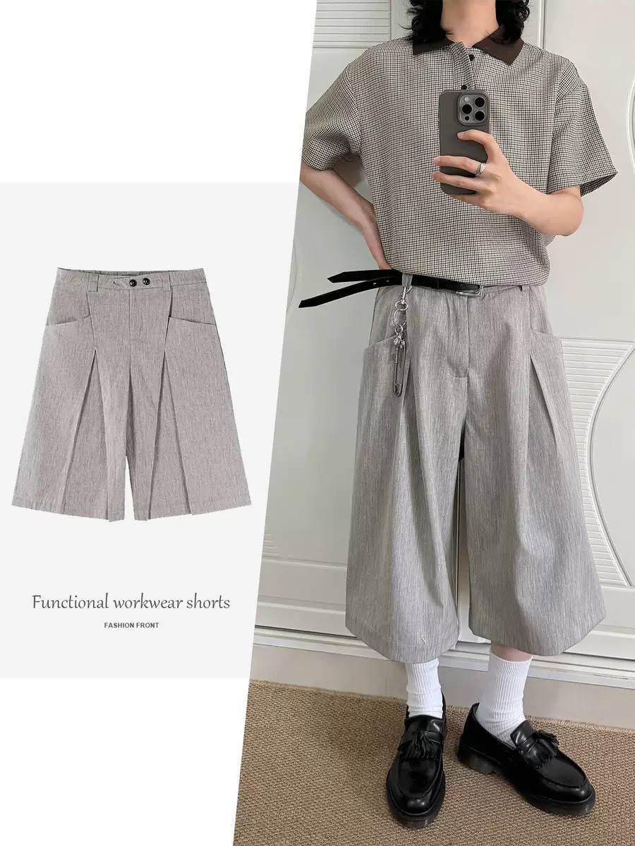 American Vintage Pleated Slub-Tessellate Wide-Leg Cropped Trousers