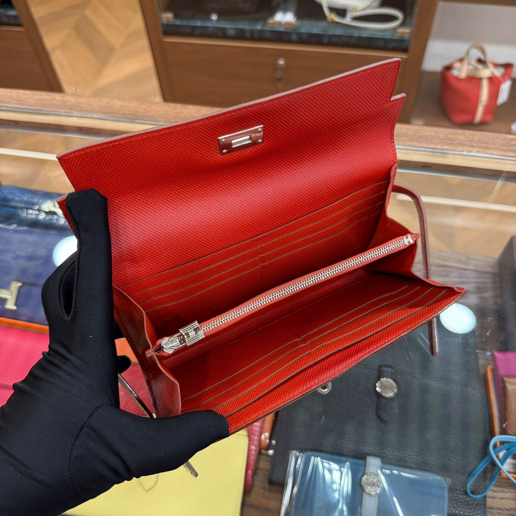 90%NEW USED HERMES KELLY LONG WALLET 9M三文魚紅/GRAIN DH皮 # STAMP Q #愛馬仕長銀包