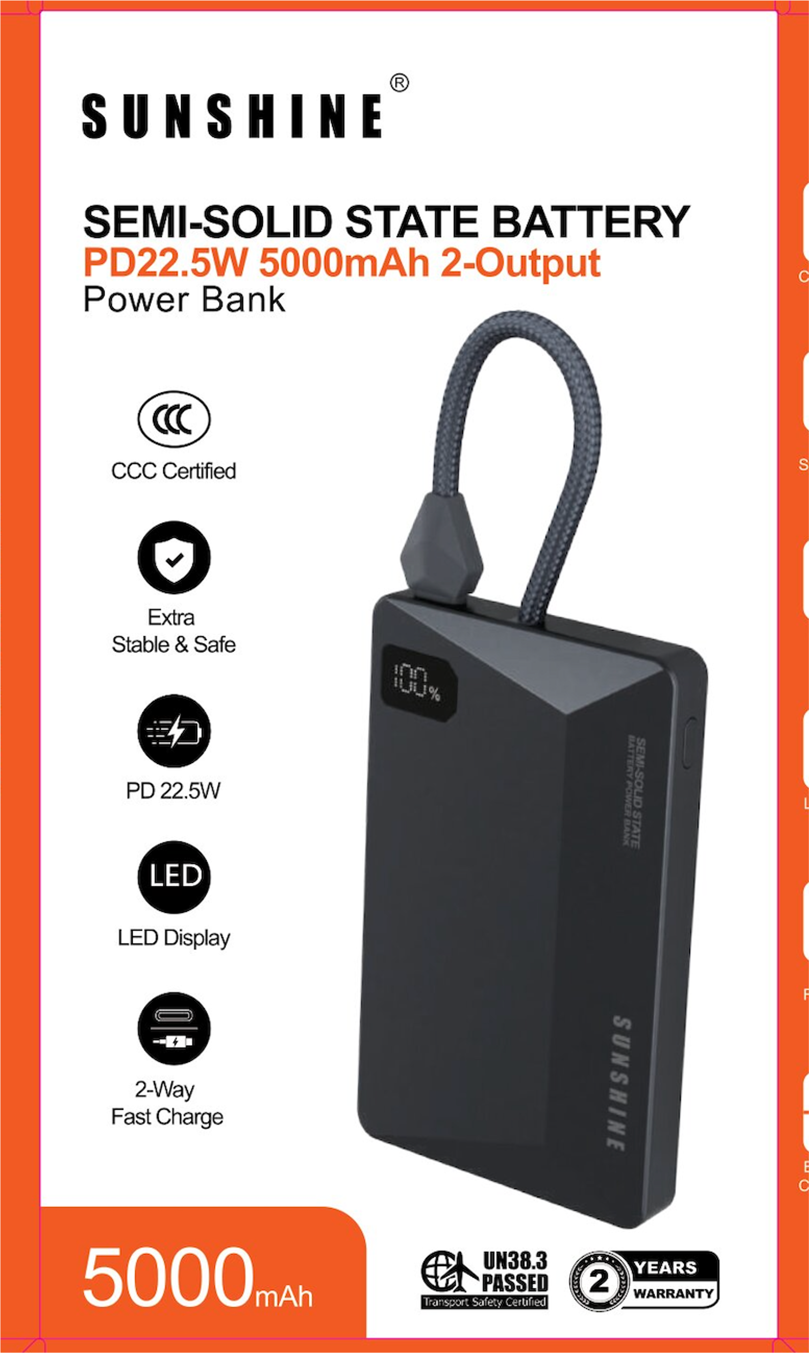 【快閃優惠】SUNSHINE Semi-Solid State Power Bank PD22.5W 快充 5000mAh
