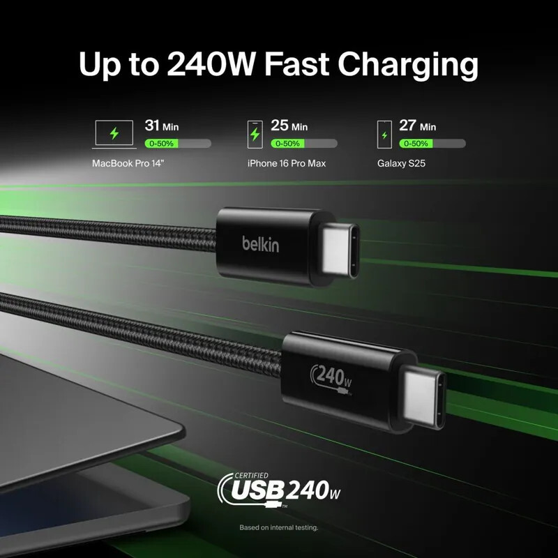 Belkin BoostCharge 240W USB-C 轉 USB-C 快充線 (1.5米 / 2件裝)