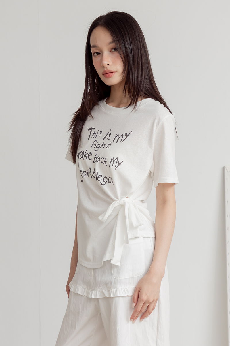 不規則側扭結短袖T-shirt