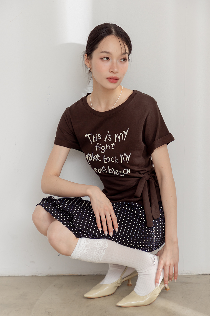 不規則側扭結短袖T-shirt