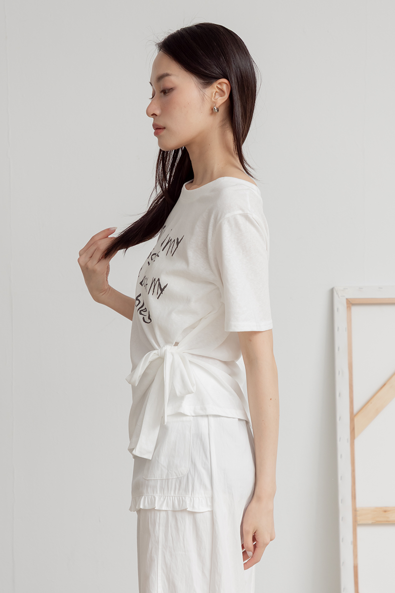 不規則側扭結短袖T-shirt