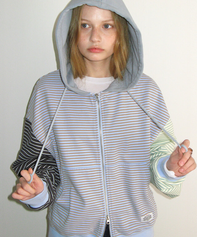 RONRON - 3 MULTI STRIPE HOODIE ZIP UP *2色* (RR26AHZ5308)
