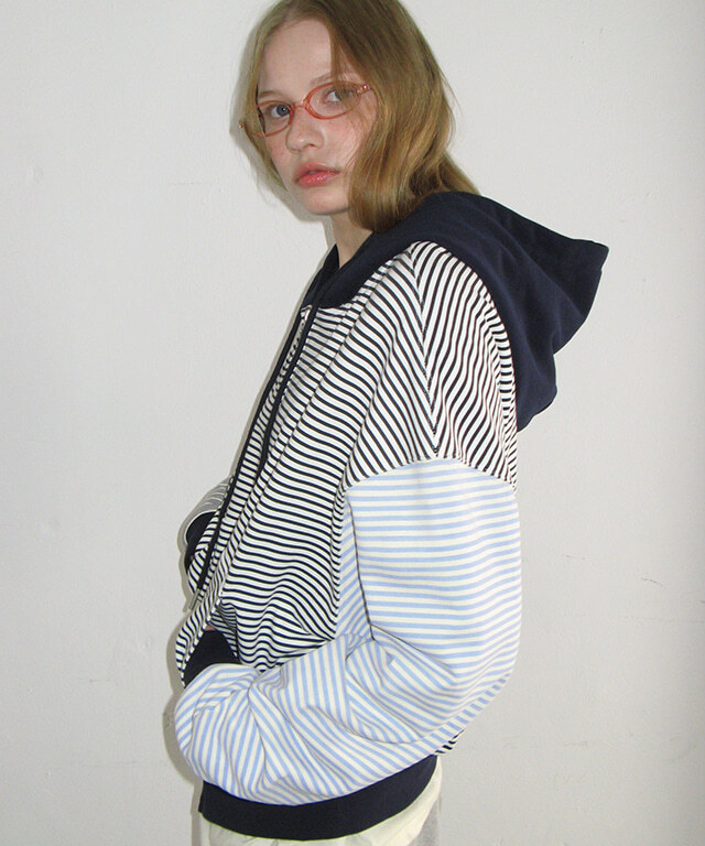 RONRON - 3 MULTI STRIPE HOODIE ZIP UP *2色* (RR26AHZ5308)