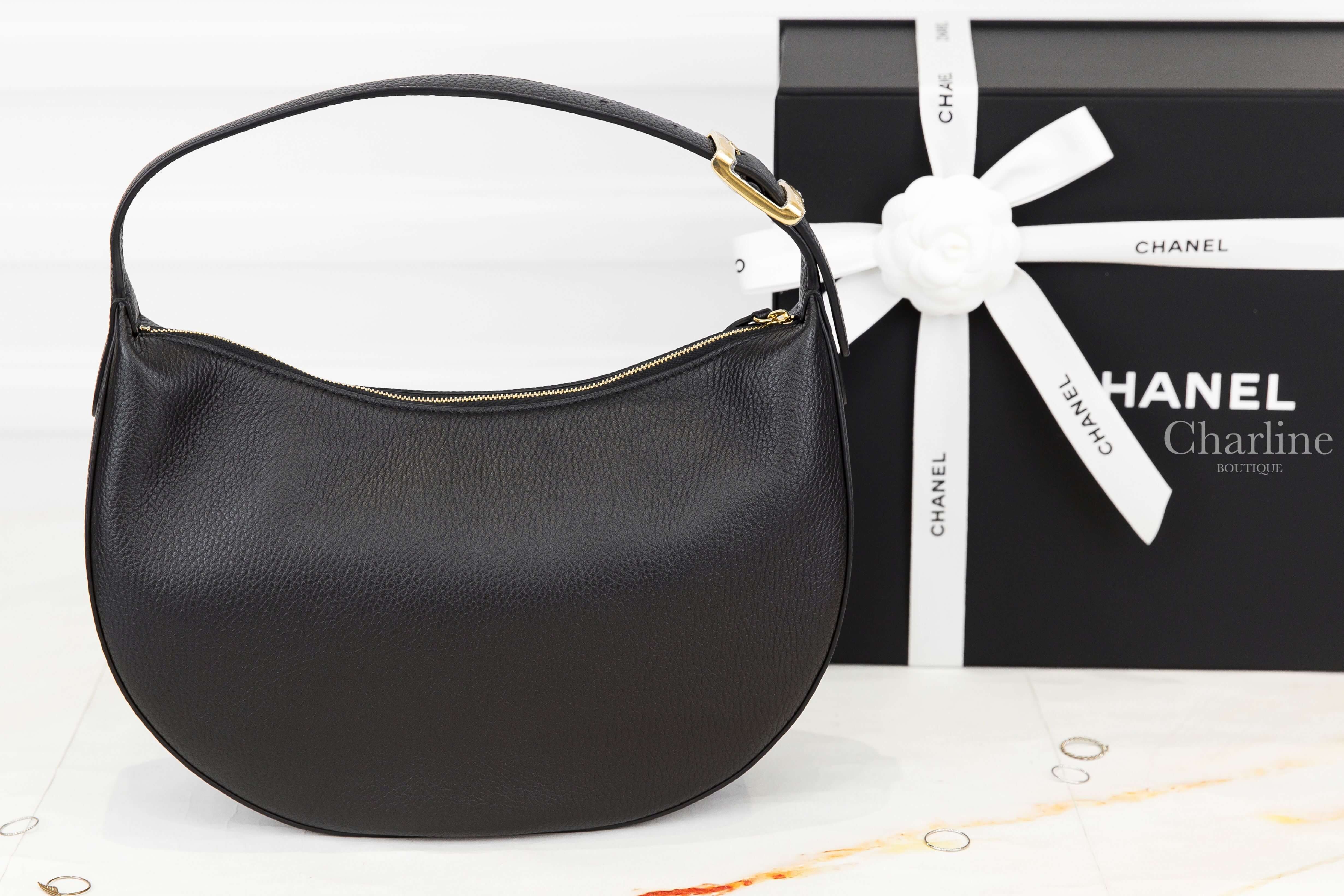 Chanel Hobo Handbag 黑色金CC荔枝小牛皮手提肩背包-Charline Boutique 精品代購