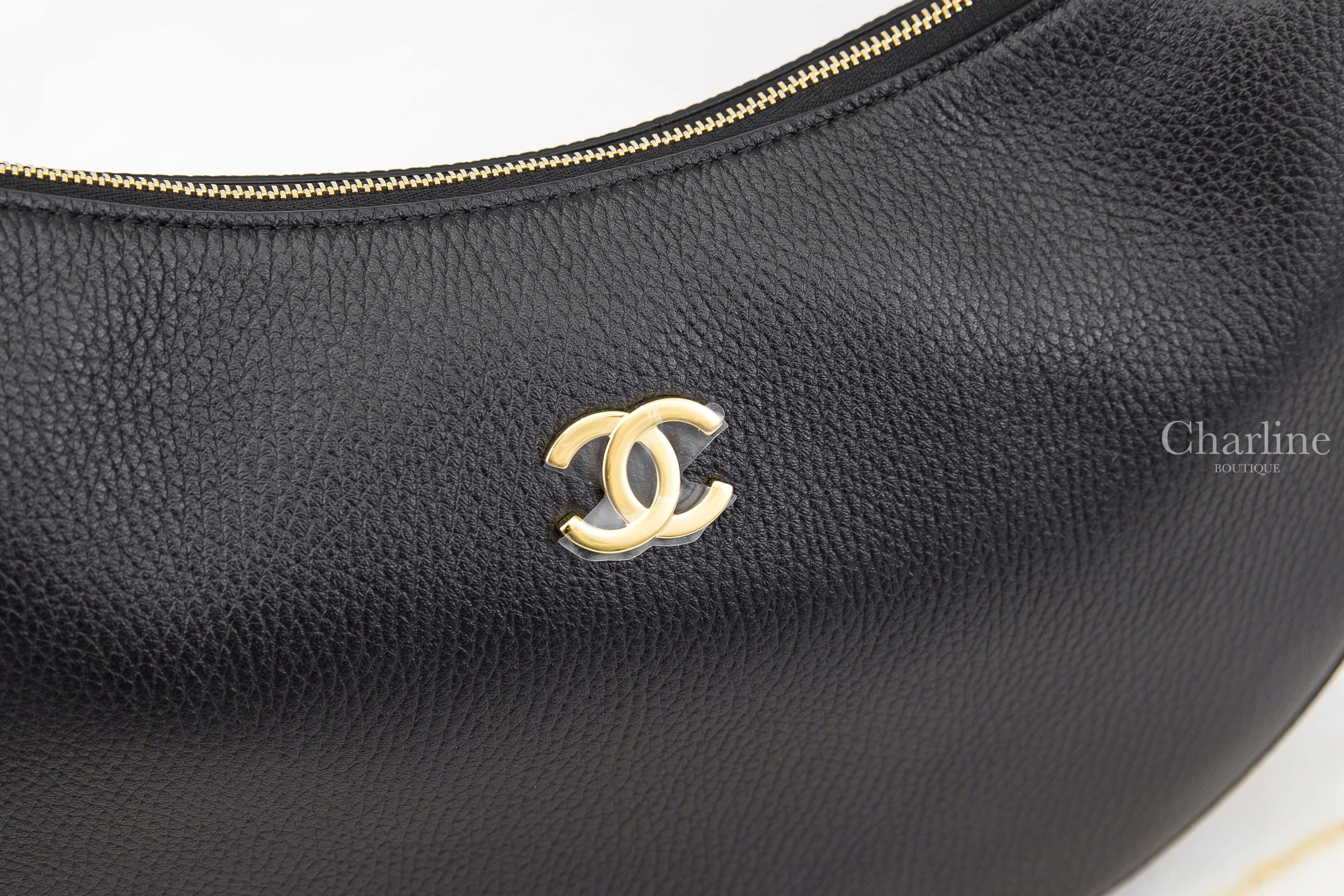 Chanel Hobo Handbag 黑色金CC荔枝小牛皮手提肩背包