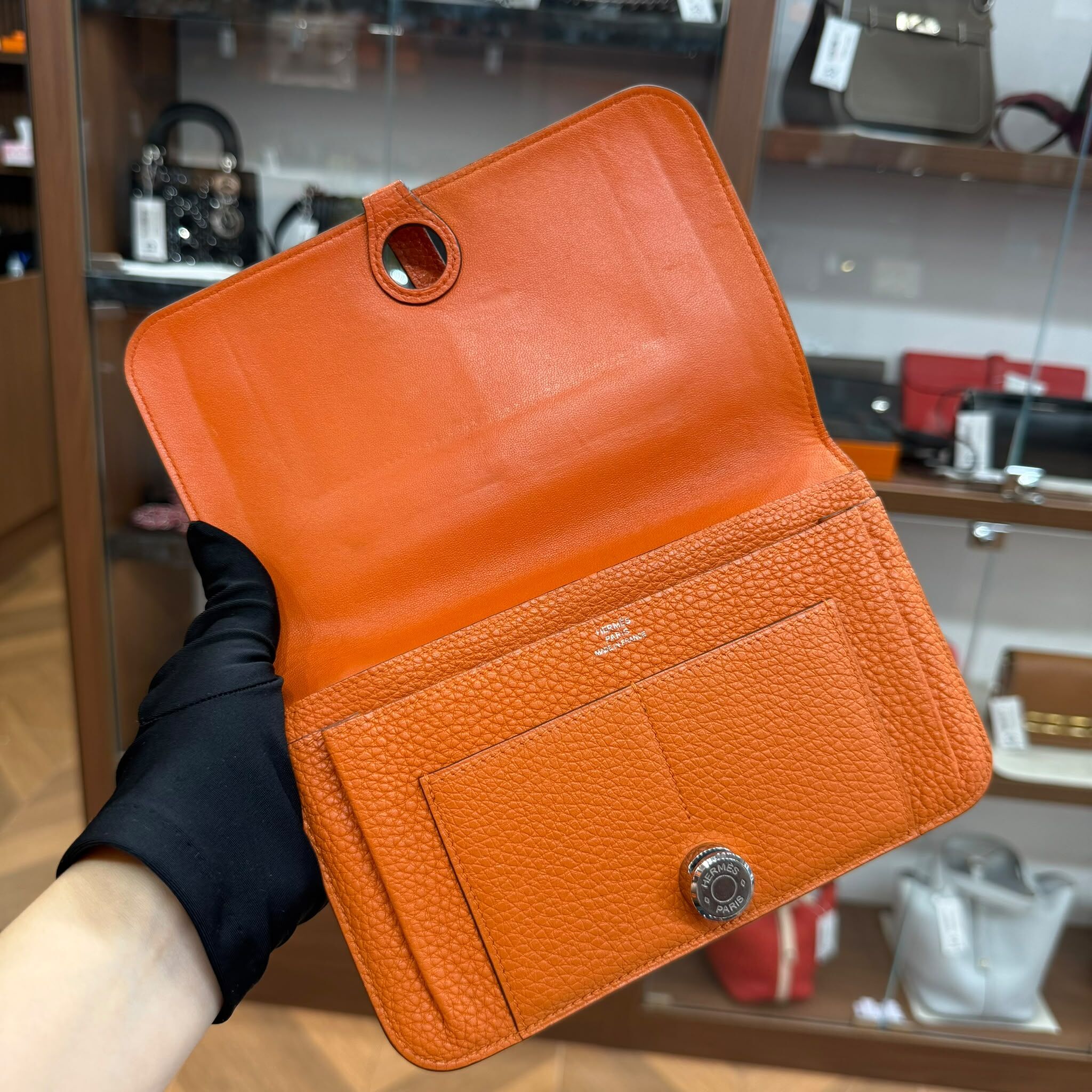 80%NEW USED HERMES DOGON DUO WALLET ORANGE 橙色銀扣TOGO皮 STAMP O #愛馬仕長銀包