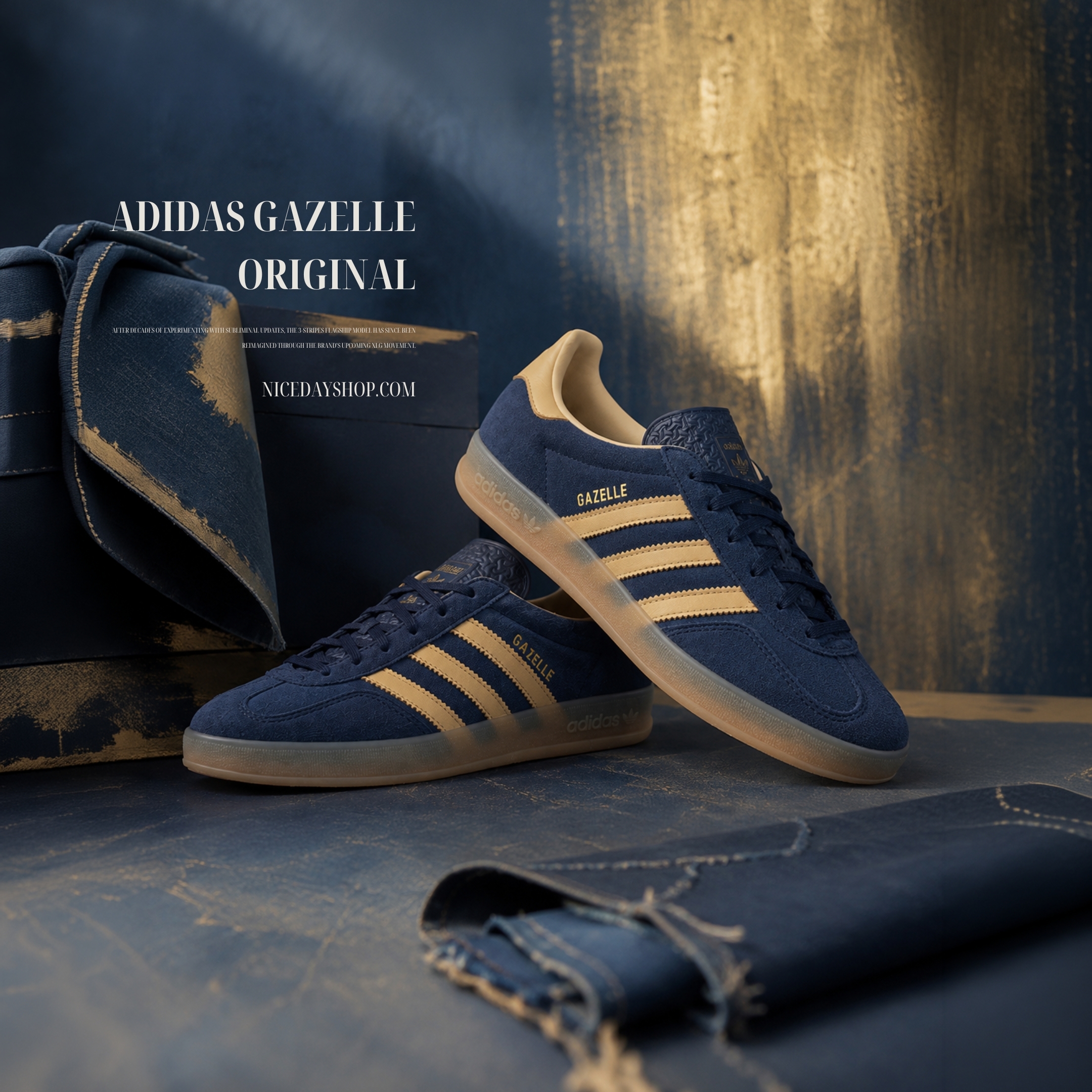 NICEDAY 代購 Adidas originals GAZELLE 深藍 金 復古 麂皮 德訓 藍 金色 IH6798