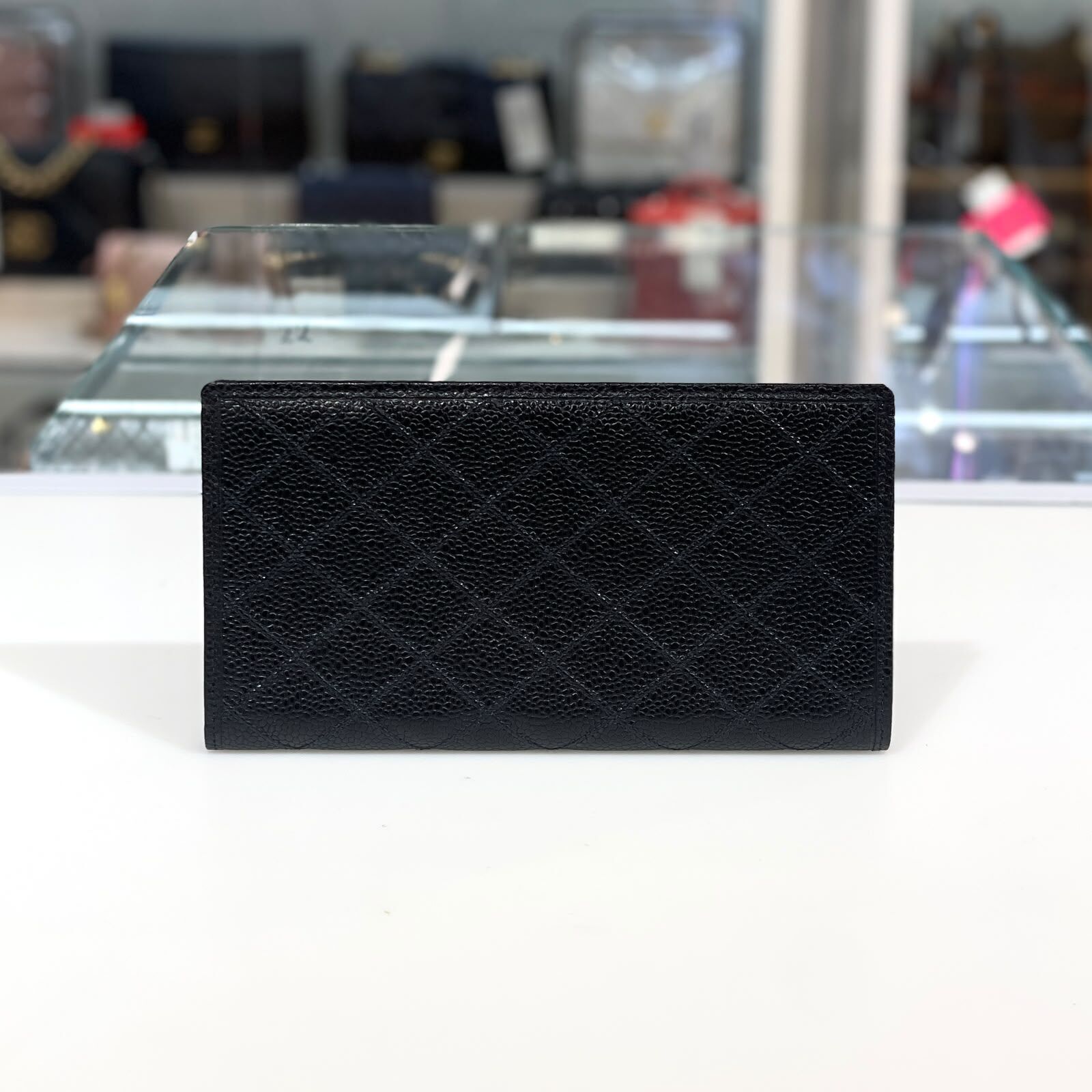 99%NEW二手CHANEL 中古長銀包, 黑色荔枝皮, 香奈兒 VINTAGE LONG WALLET , #香榭站正品