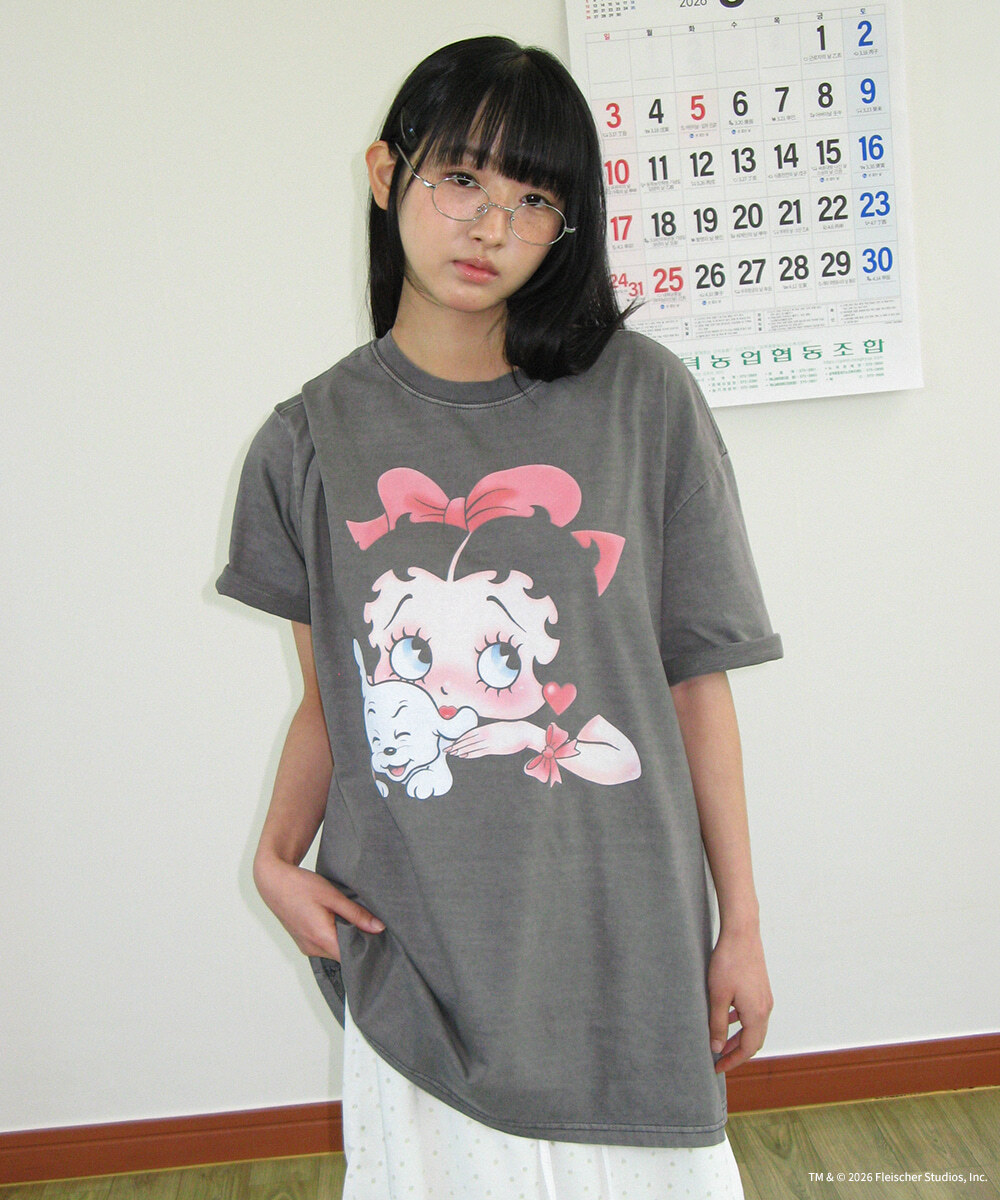 RONRON - BETTY BOOP PIGMENT RIBBON OVER FIT T SHIRT *3色* (BT26BST5223)