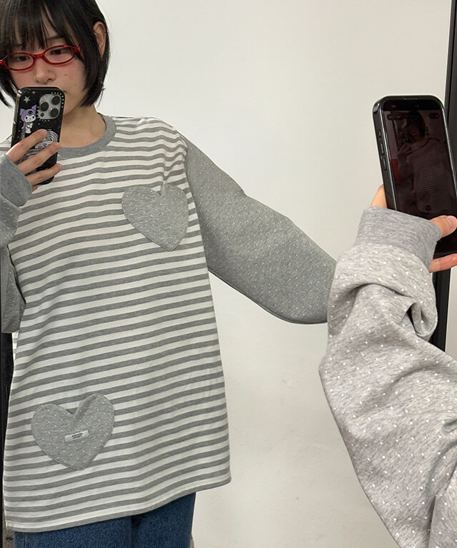 RONRON - HEART DOT POCKET STRIPE LONG SLEEVE *2色* (RR26ALT5087)