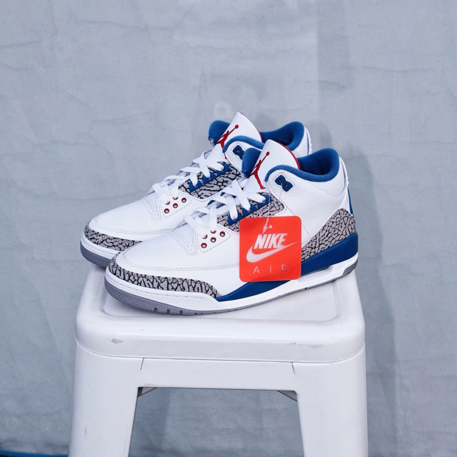 Air Jordan 3 "True Blue" 藍白 爆裂紋 水泥灰 皮革 象紋 刺繡 經典復刻 復古籃球鞋 男款 IF4396-104