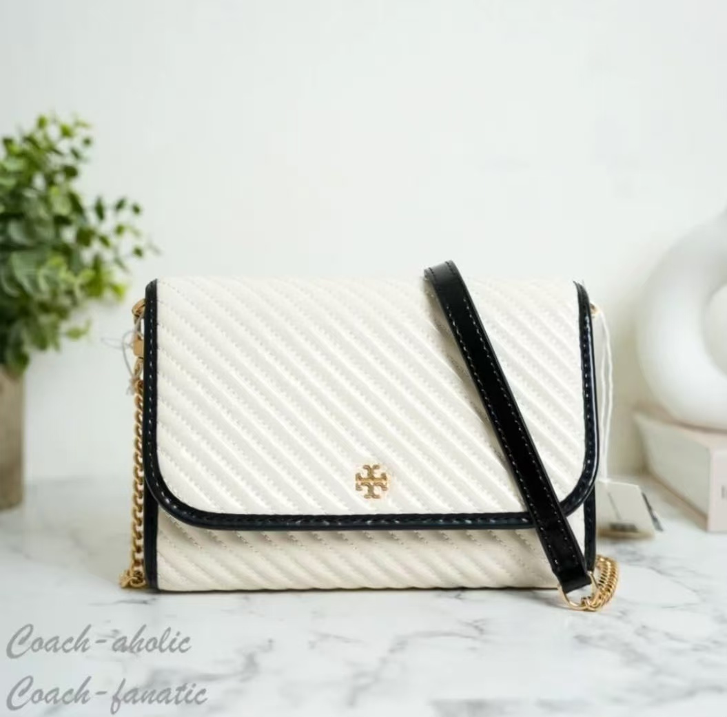 【預購】Tory Burch H071713 Emerson 菱格鏈帶斜背包 (奶油白)