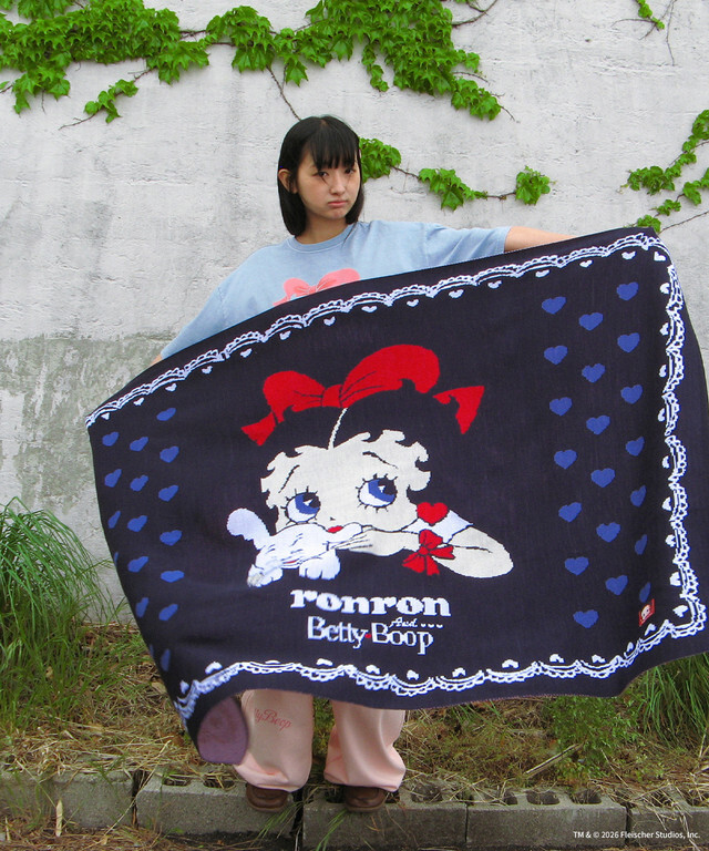 RONRON - BETTY BOOP HEART LACE BLANKET *NAVY* (BT26BBK5441NV)