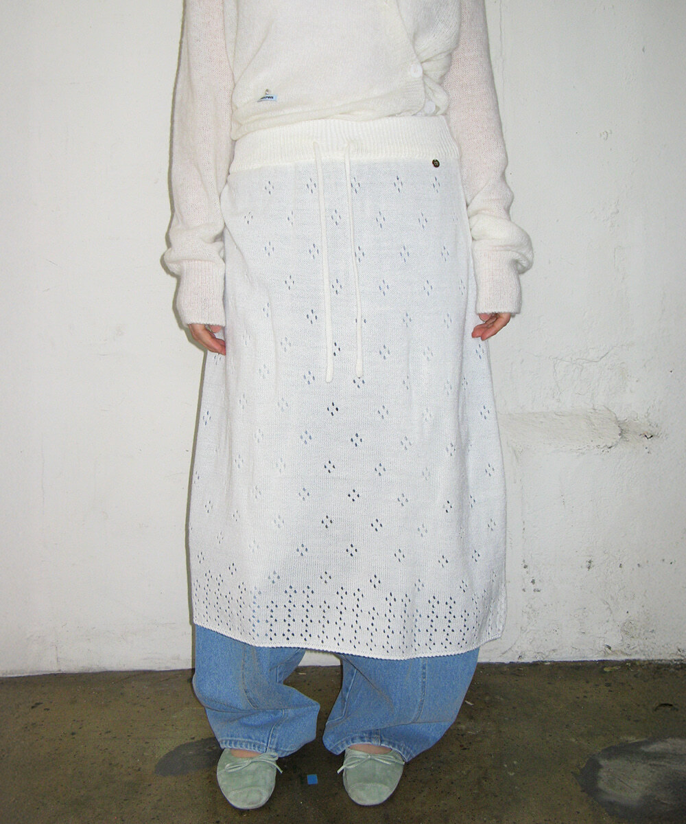 RONRON - POINTELLE KNIT LONG SKIRT *IVORY* (RR26ASK5704IV)